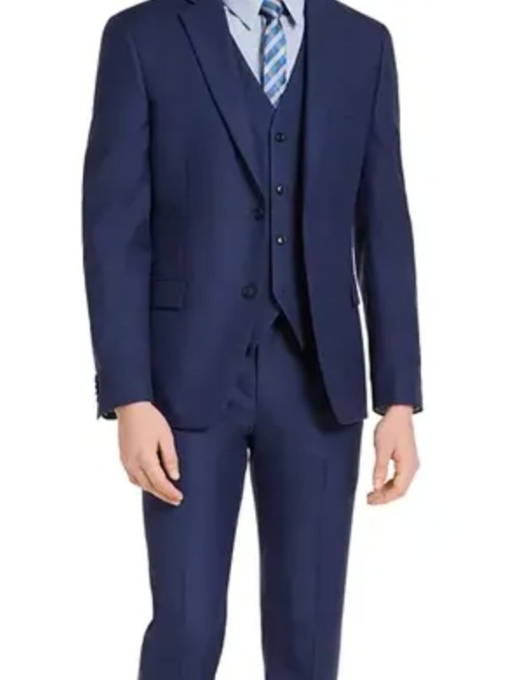 Men's Alfani Navy Slim Fit Suit Jacket (36S), Pants (32x30), and Shirt